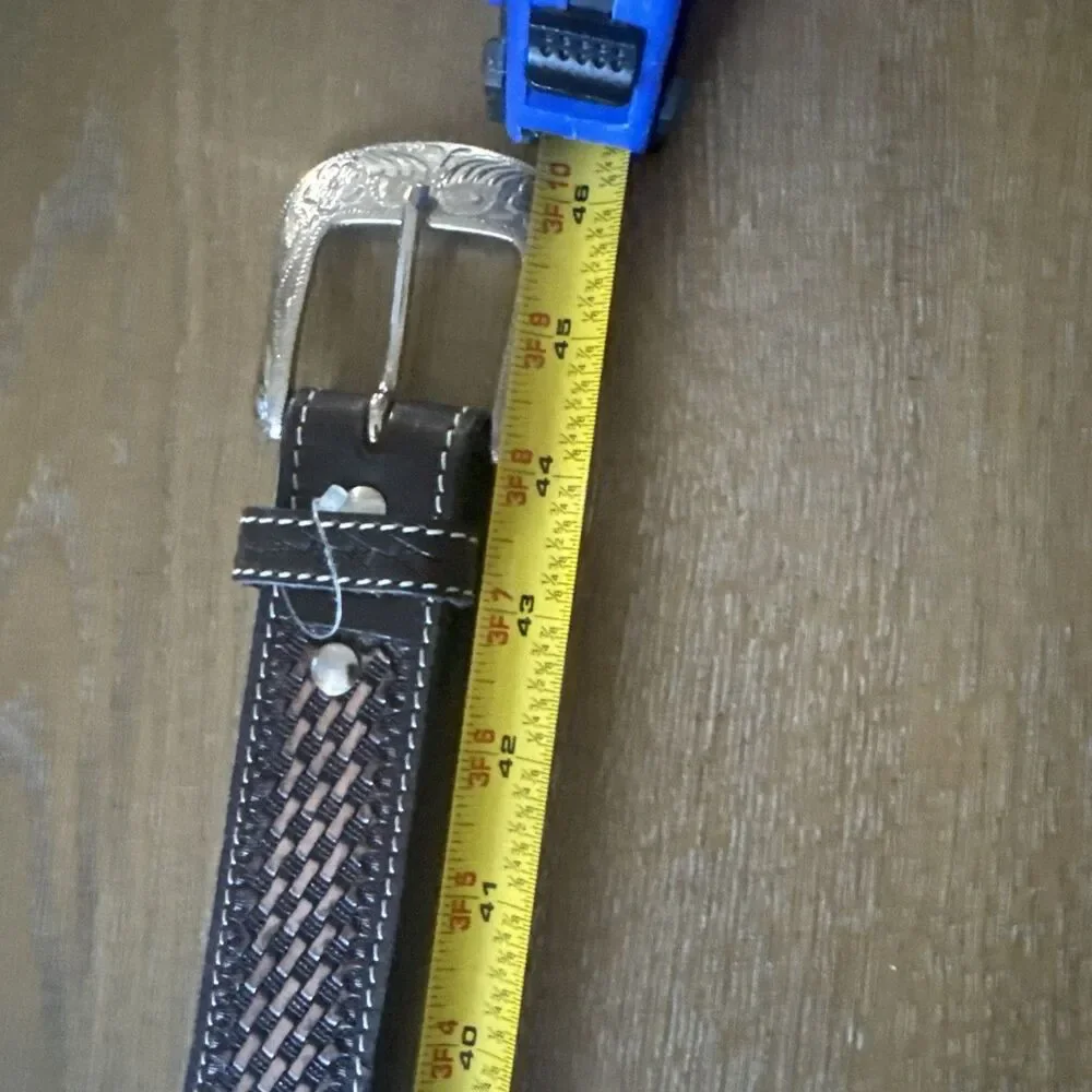 Twisted X Beaded Western Leather Belt Ss 38 Turquoise Brown Silver Buckle Boho